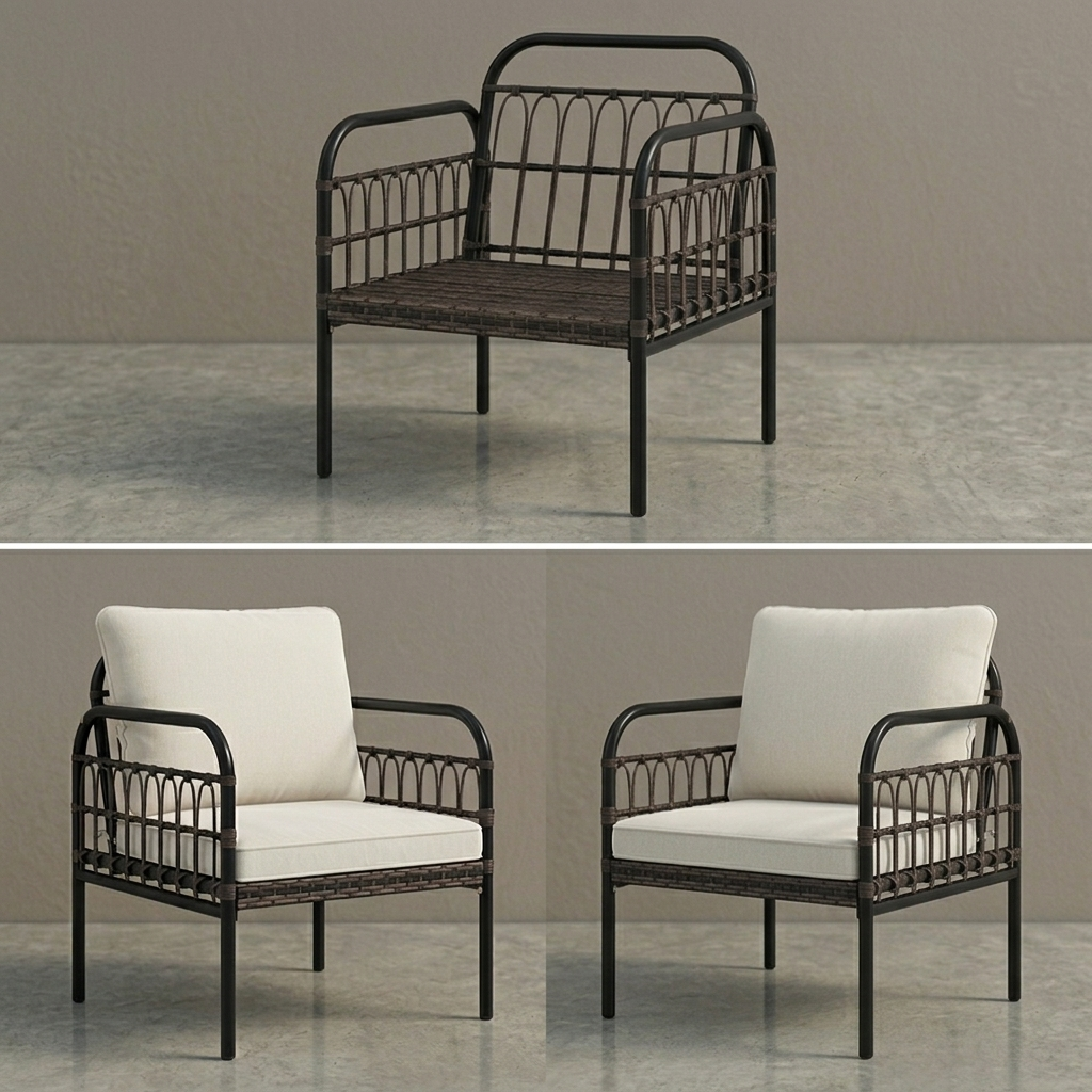 3 Piece Wicker Patio Furniture Set with Cushioned Chairs and Tempered Glass Coffee Table