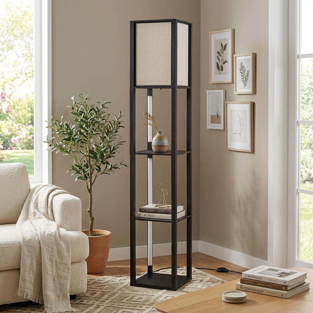 Modern LED Floor Lamp with 3 LED Lit Shelves and Main Lamp