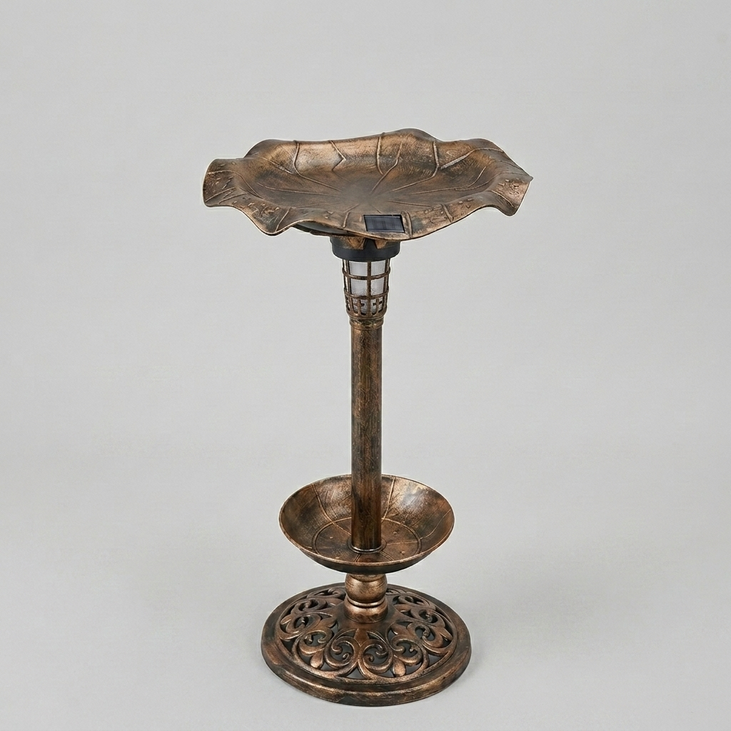 Solar-Powered Bird Bath and Feeder with Integrated Night Light