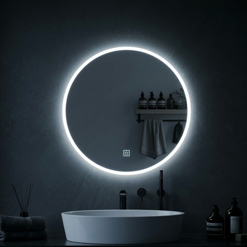 Round Smart Bathroom Mirror with LED Lights