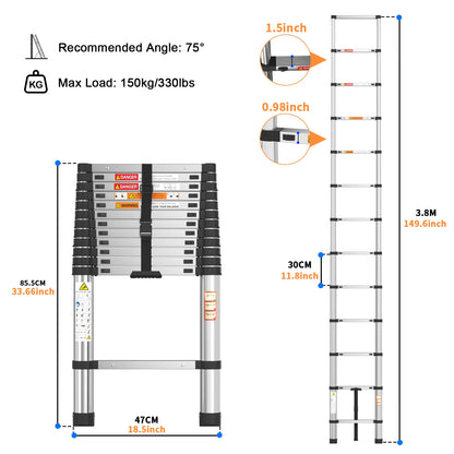 Telescopic Ladder Stainless Steel,Load 150Kg, Convenient Extendable ,For Pulling Walls, Changing Light Bulbs,Repairing Roofs,Rv