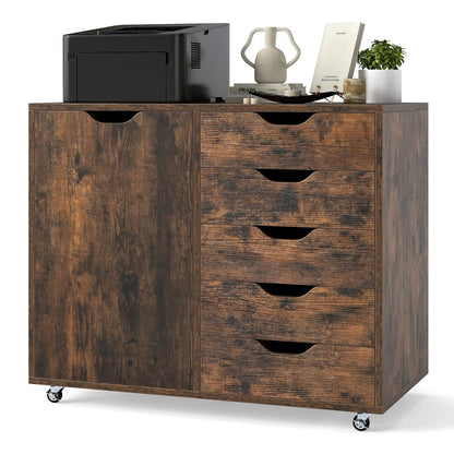 5-Drawer Chest with Door and Adjustable Shelf