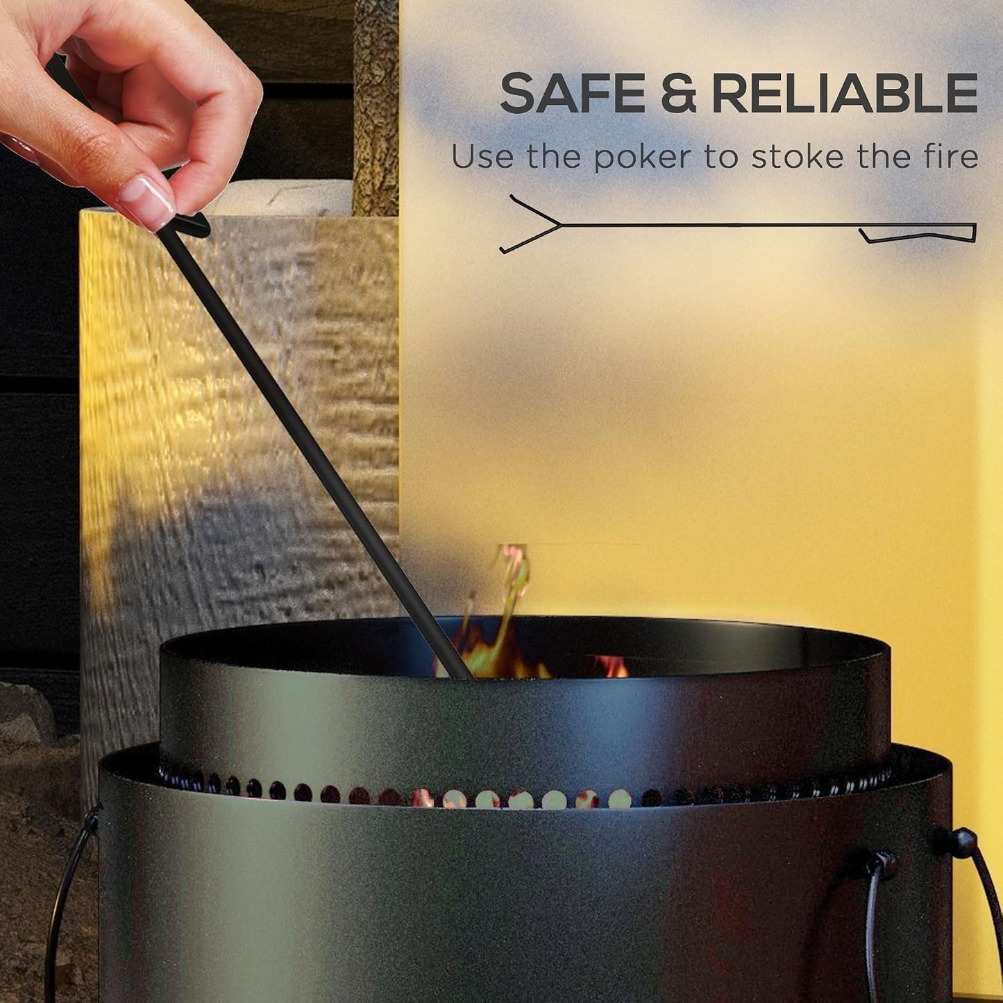 Smokeless Fire Pit with Ash Catcher, 37Cm Portable Wood Burning Firepit with Poker for Garden Camping Bonfire Party, Metal, Black