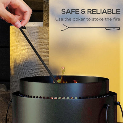 Smokeless Fire Pit with Ash Catcher, 37Cm Portable Wood Burning Firepit with Poker for Garden Camping Bonfire Party, Metal, Black