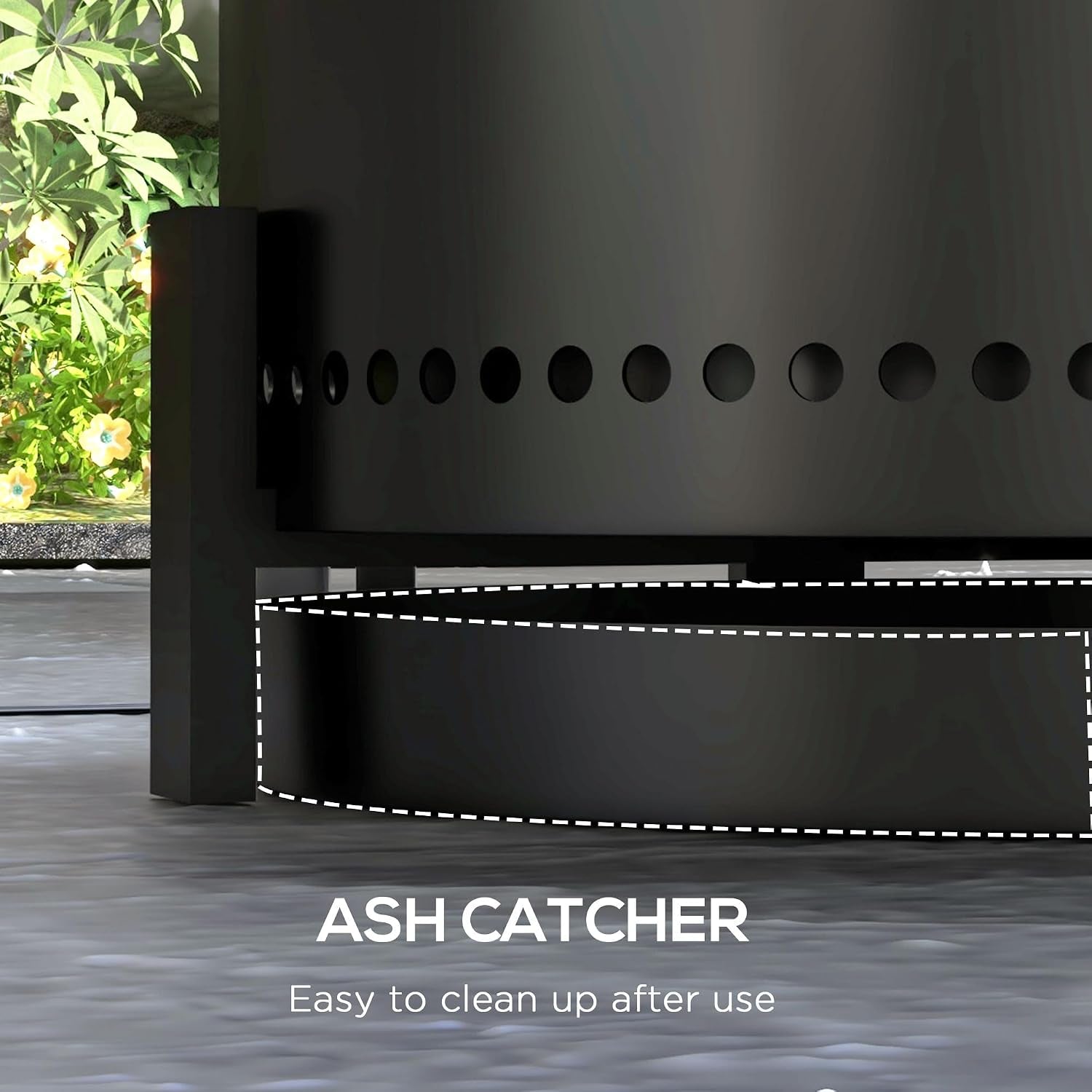 Smokeless Fire Pit with Ash Catcher, 37Cm Portable Wood Burning Firepit with Poker for Garden Camping Bonfire Party, Metal, Black