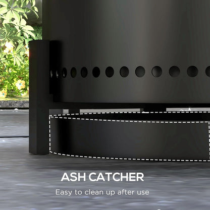 Smokeless Fire Pit with Ash Catcher, 37Cm Portable Wood Burning Firepit with Poker for Garden Camping Bonfire Party, Metal, Black