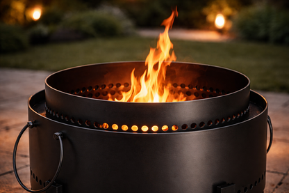 Smokeless Fire Pit with Ash Catcher, 37Cm Portable Wood Burning Firepit with Poker for Garden Camping Bonfire Party, Metal, Black