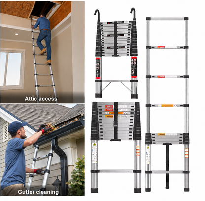 5M Stainless Steel Telescopic Ladder, 150KG Load, Extendable , Indoor and Outdoor Use