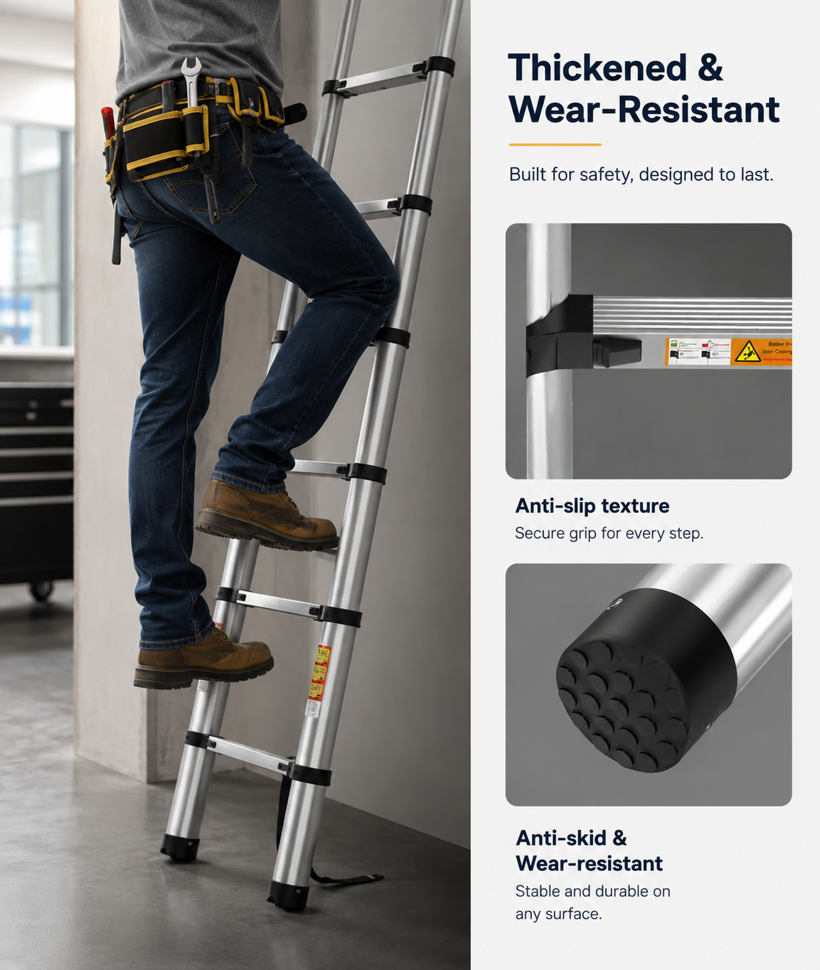 5M Stainless Steel Telescopic Ladder, 150KG Load, Extendable , Indoor and Outdoor Use