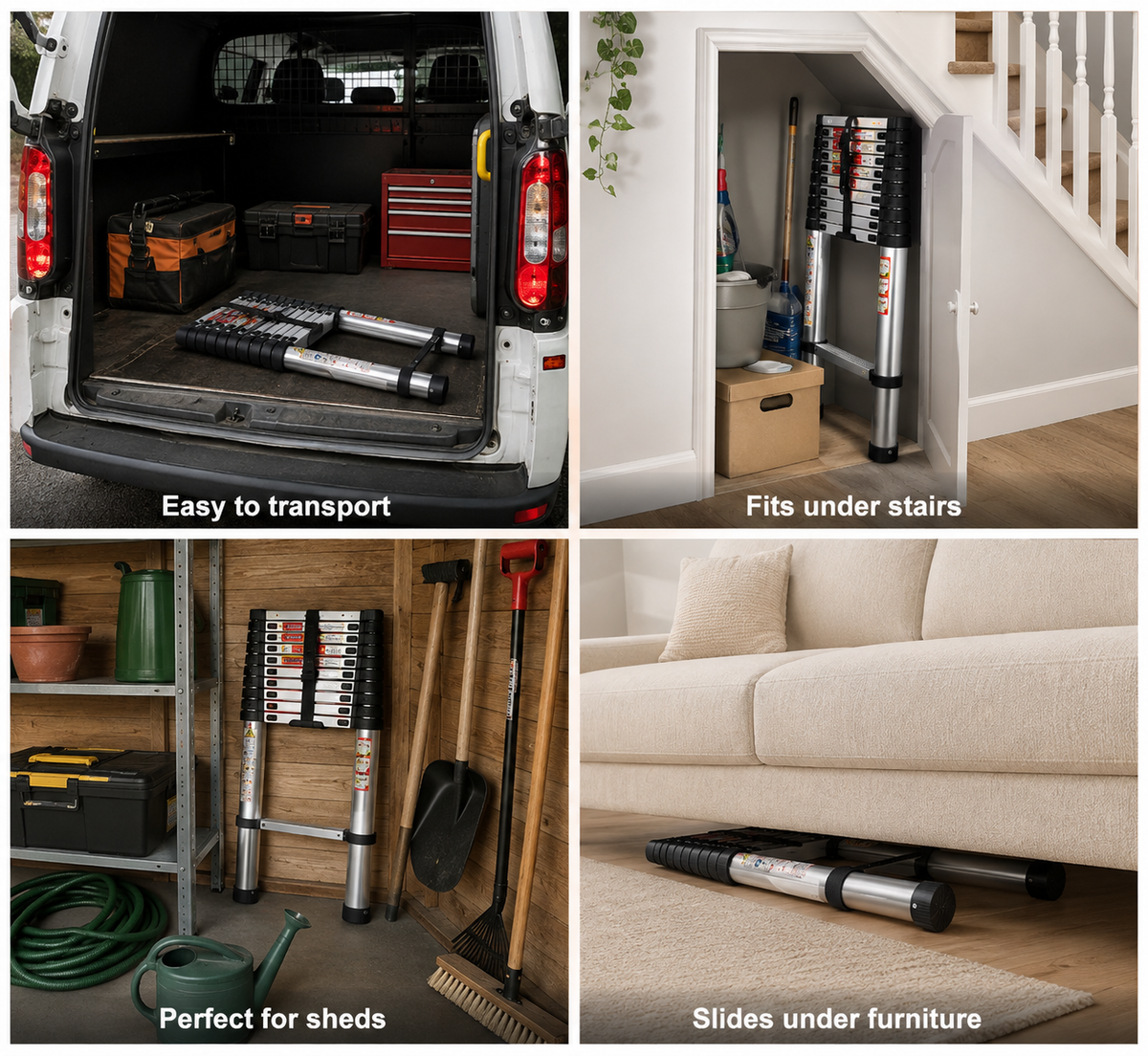 5M Stainless Steel Telescopic Ladder, 150KG Load, Extendable , Indoor and Outdoor Use