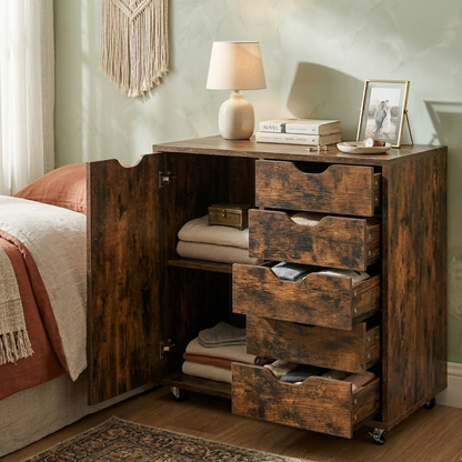 5-Drawer Storage Cabinet with Door and Adjustable Shelf