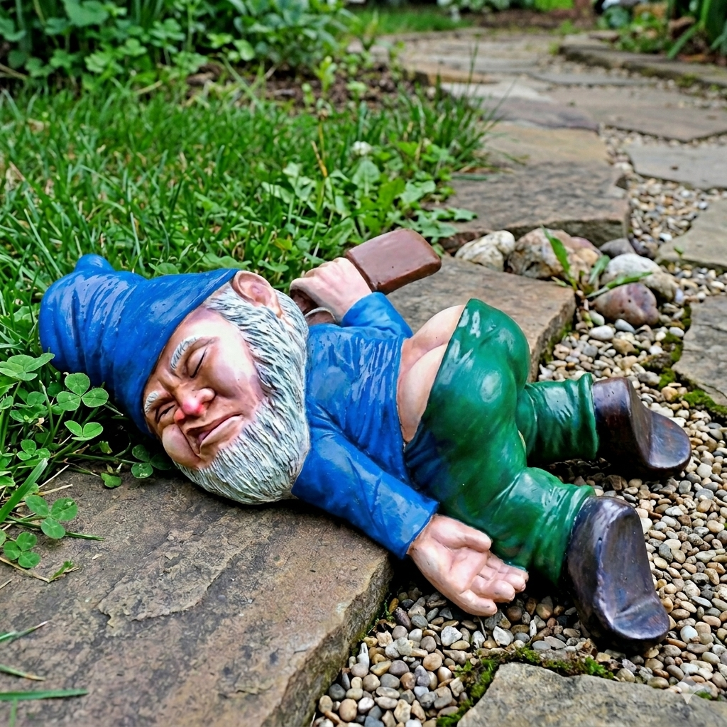 Passed Out Garden Gnome Statue