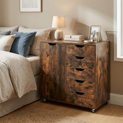 5-Drawer Storage Cabinet with Door and Adjustable Shelf