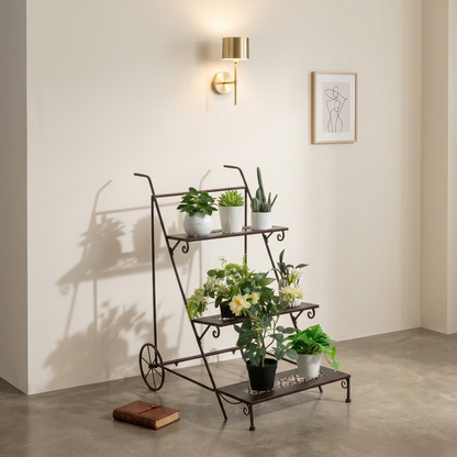 3-Tiered Metal Plant Stand with Wheels and Handle