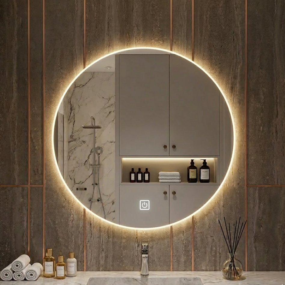 Round Smart Bathroom Mirror with LED Lights
