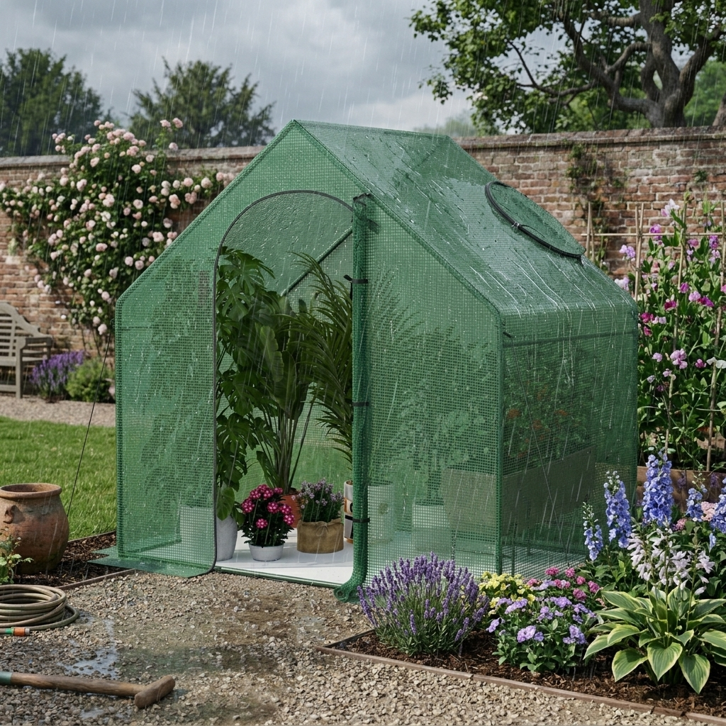 Outdoor Greenhouse with Zip-Up Door and Window