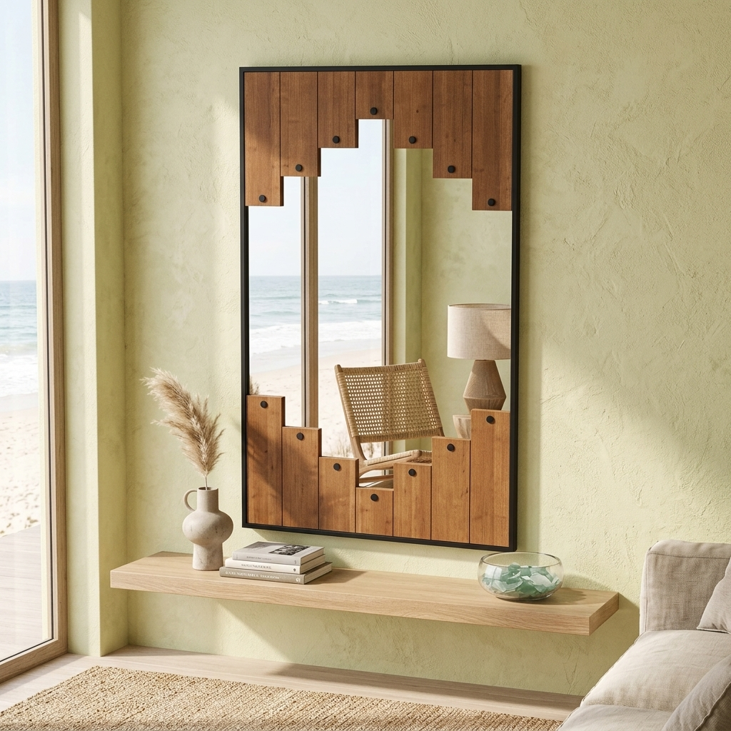 Wooden Farmhouse Style Wall Mirror