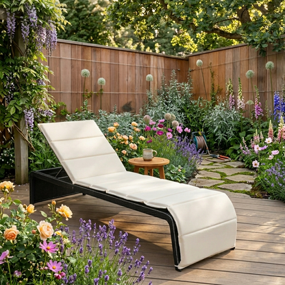 Rattan Sun Lounger with Cushion and Adjustable Head Rest