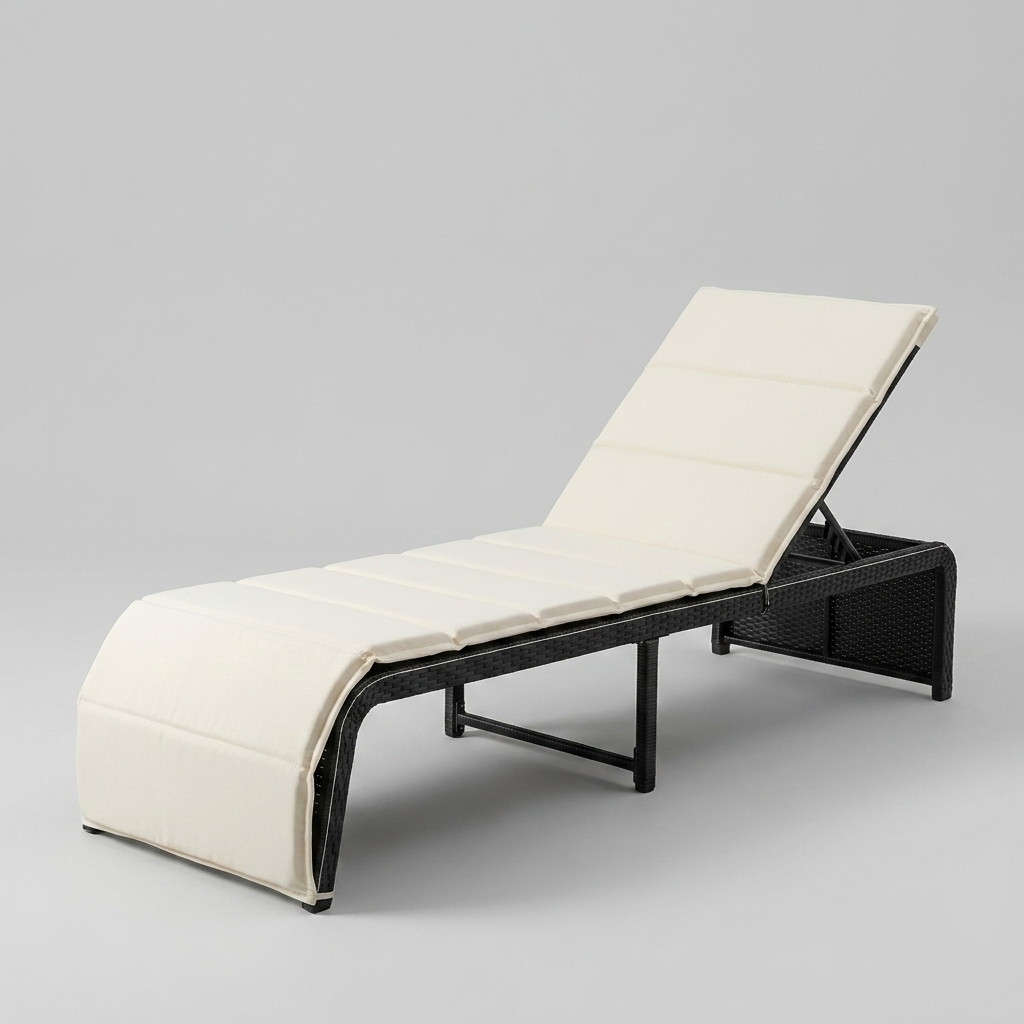 Rattan Sun Lounger with Cushion and Adjustable Head Rest