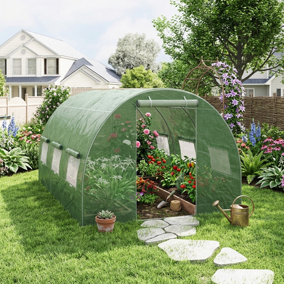 Large Outdoor Greenhouse with Walk-In Tunnel and Windows