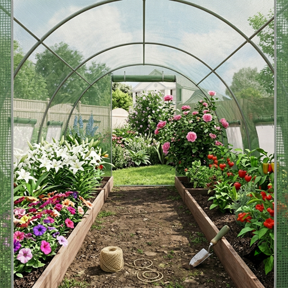 Large Outdoor Greenhouse with Walk-In Tunnel and Windows