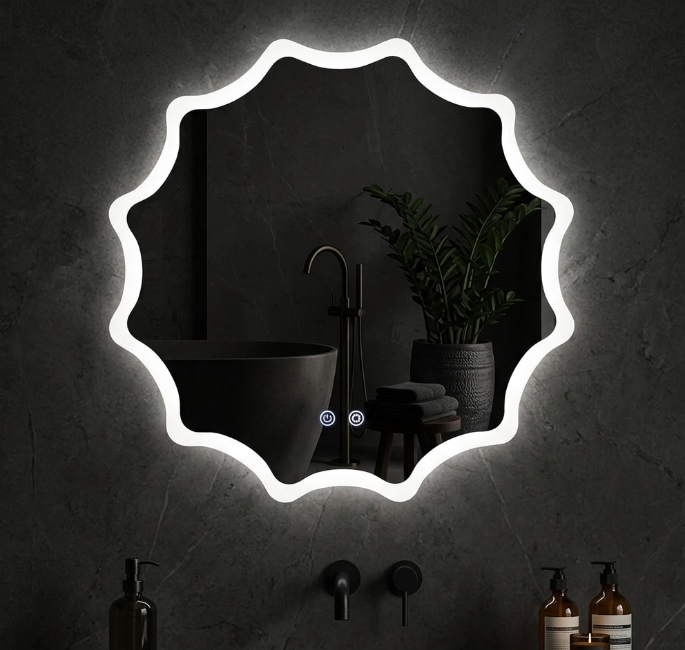 LED Waved Edge Round Wall Mirror