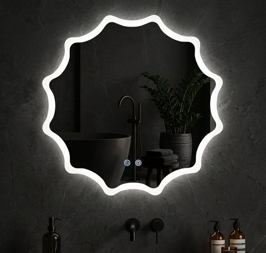 LED Waved Edge Round Wall Mirror