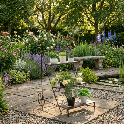 3-Tiered Metal Plant Stand with Wheels and Handle