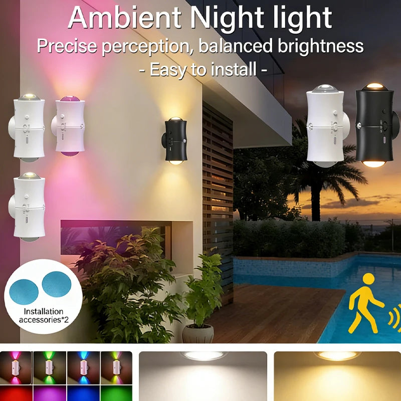 RGB LED Rechargeable Magnetic Night Light with Motion Sensor - Perfect for Cabinets, Hallways, and Stairs