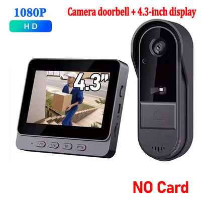 Wireless Wifi Doorbell Camera 1080P Video Intercom Doorbell Waterproof 4.3In IPS Screen Home Security Door Bell IR Night Vision