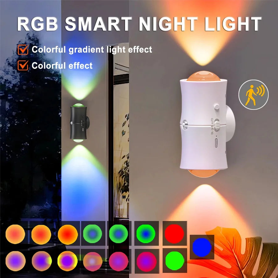 RGB LED Rechargeable Magnetic Night Light with Motion Sensor - Perfect for Cabinets, Hallways, and Stairs